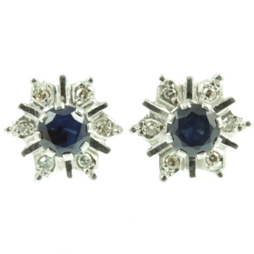 1950s Sapphire and Diamond Earrings - front view