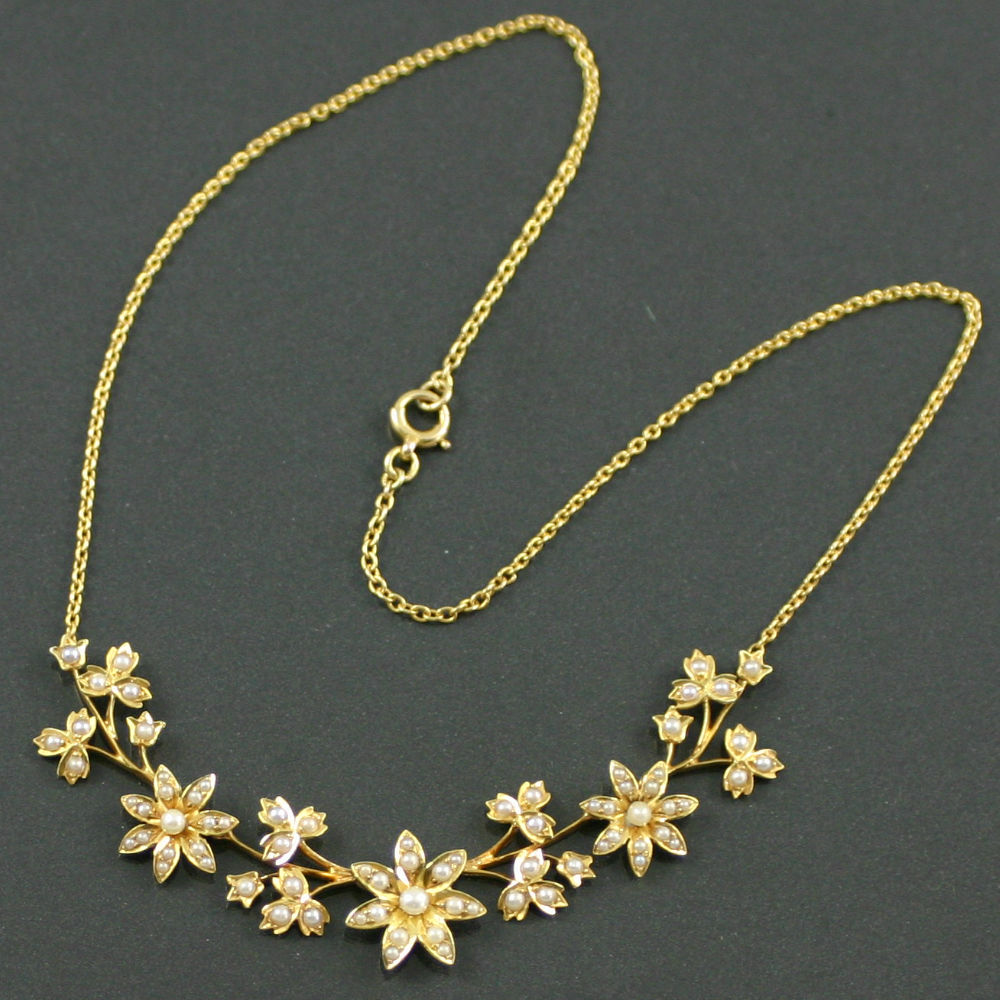 Edwardian 15ct Gold Seed Pearl Necklace - Carus Jewellery