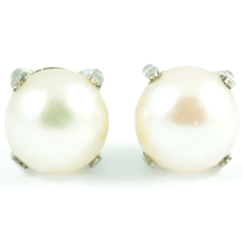 Retro Silver and Pearl Stud Earrings