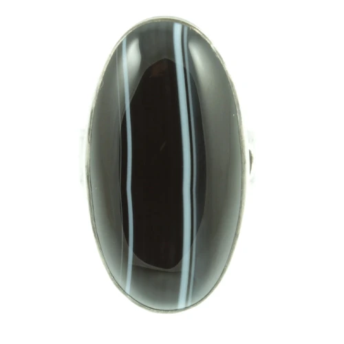 Retro 1940s Banded Agate Silver Ring