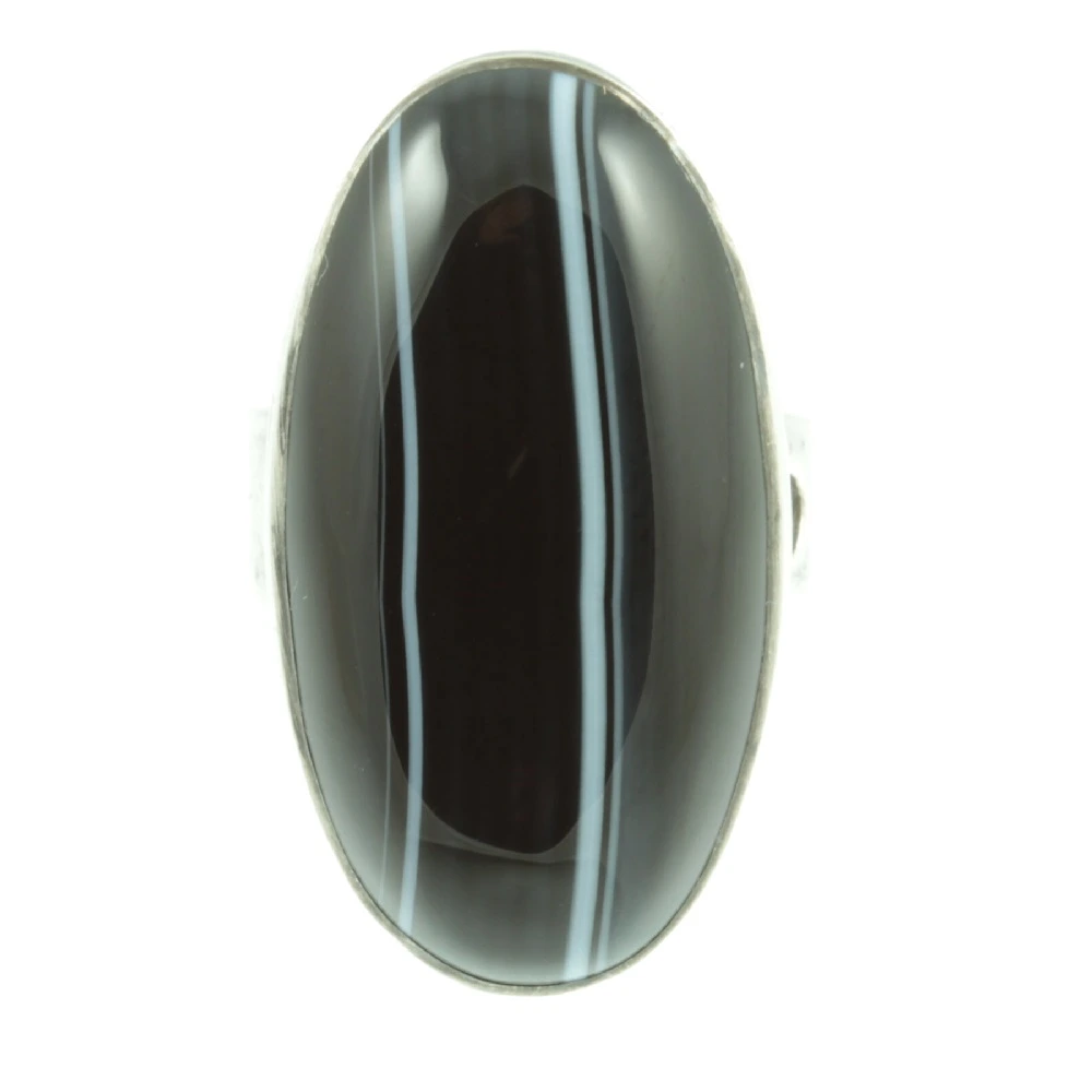 Retro 1940s Banded Agate Silver Ring
