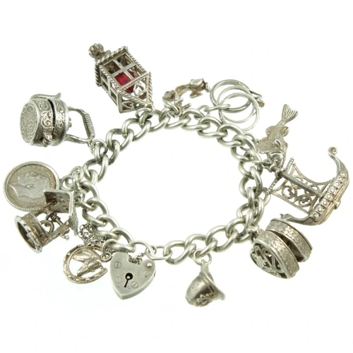 1950s Silver Charm Bracelet - top view