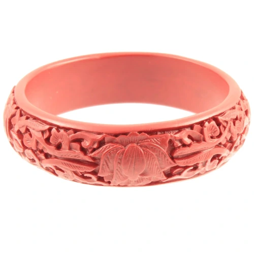 Carved red bakelite Bangle - side view