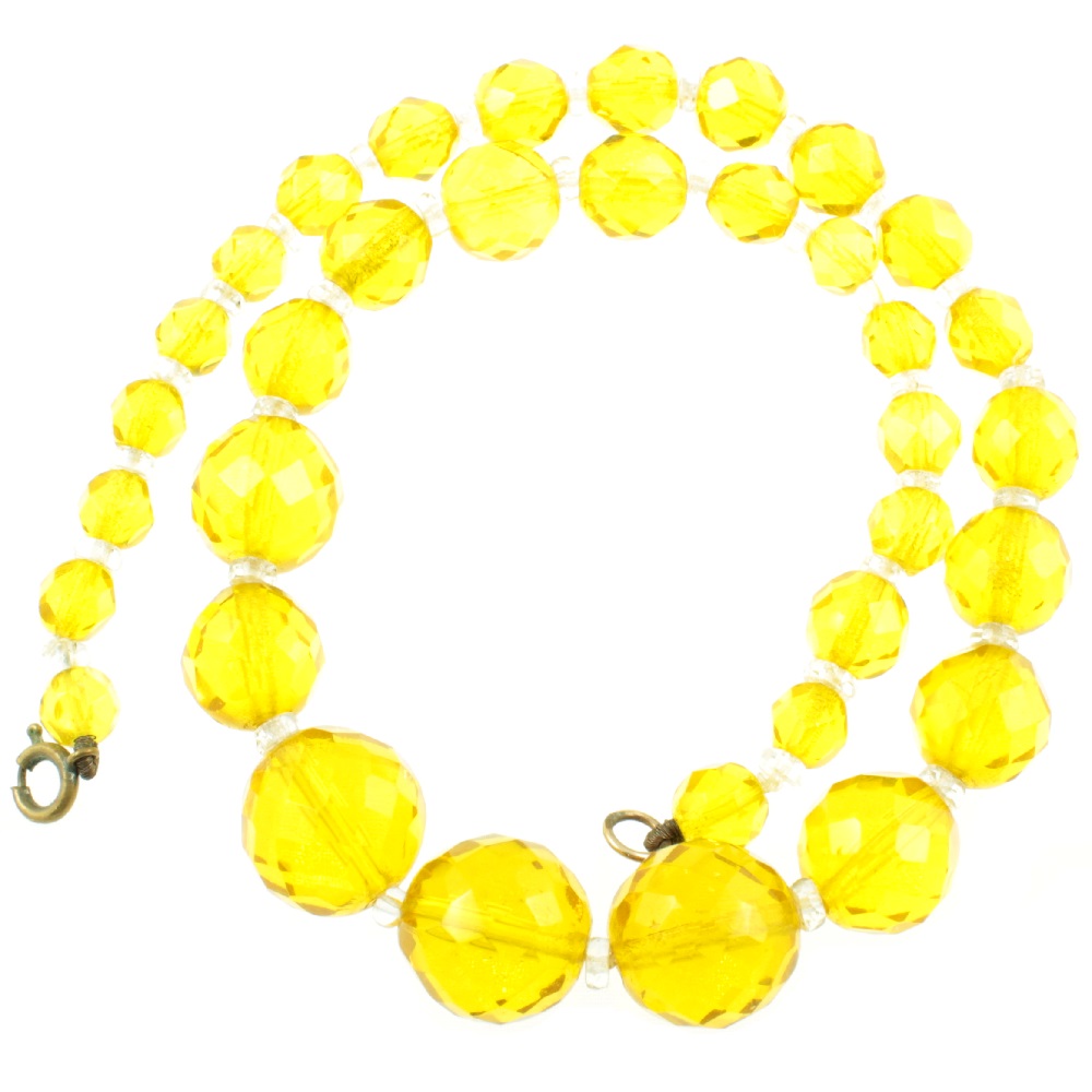 Dark Grey and Chrome Yellow Crystal Bead Necklace