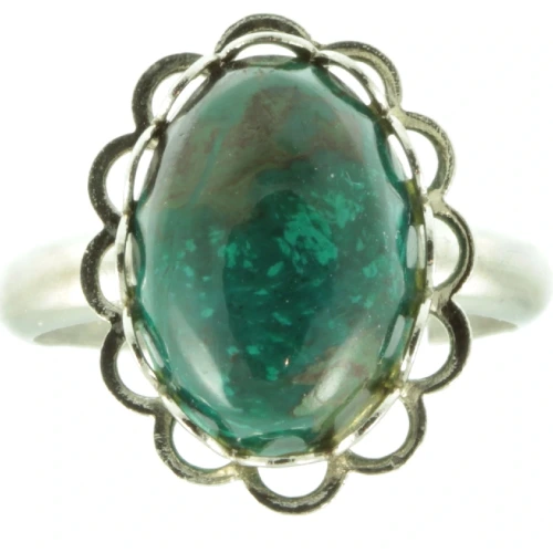 Retro Green Jasper Silver Ring