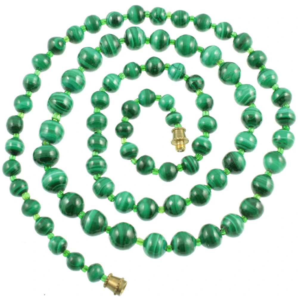 Retro 1940s Malachite Bead Necklace