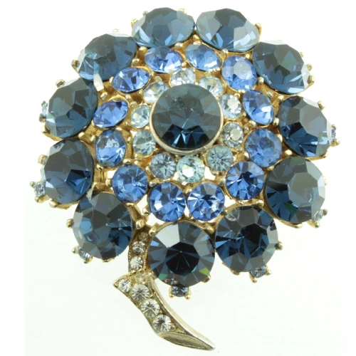 Vintage 1960s Sphinx Blue Rhinestone Brooch