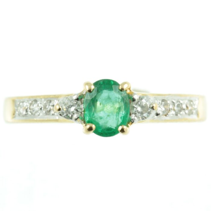 18ct gold Emerald and diamond ring - front view