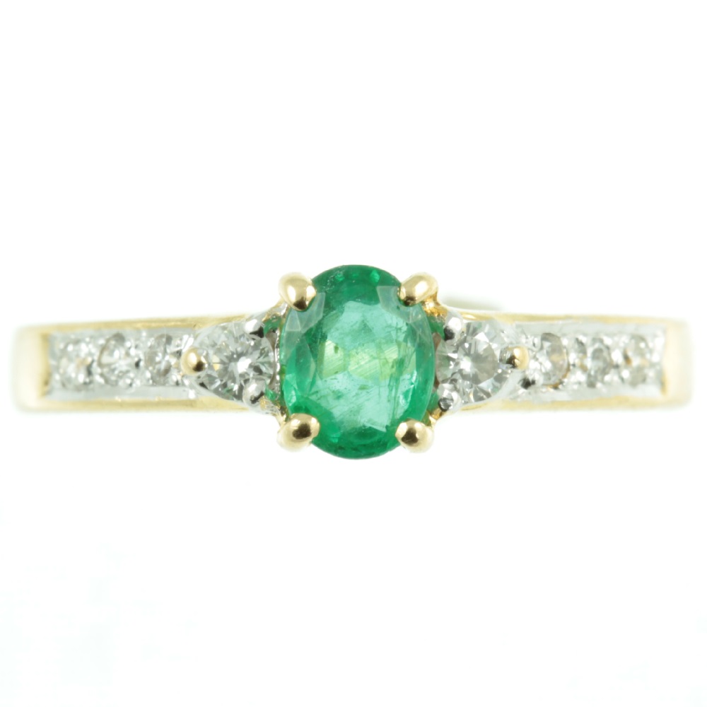 18ct gold Emerald and diamond ring - front view