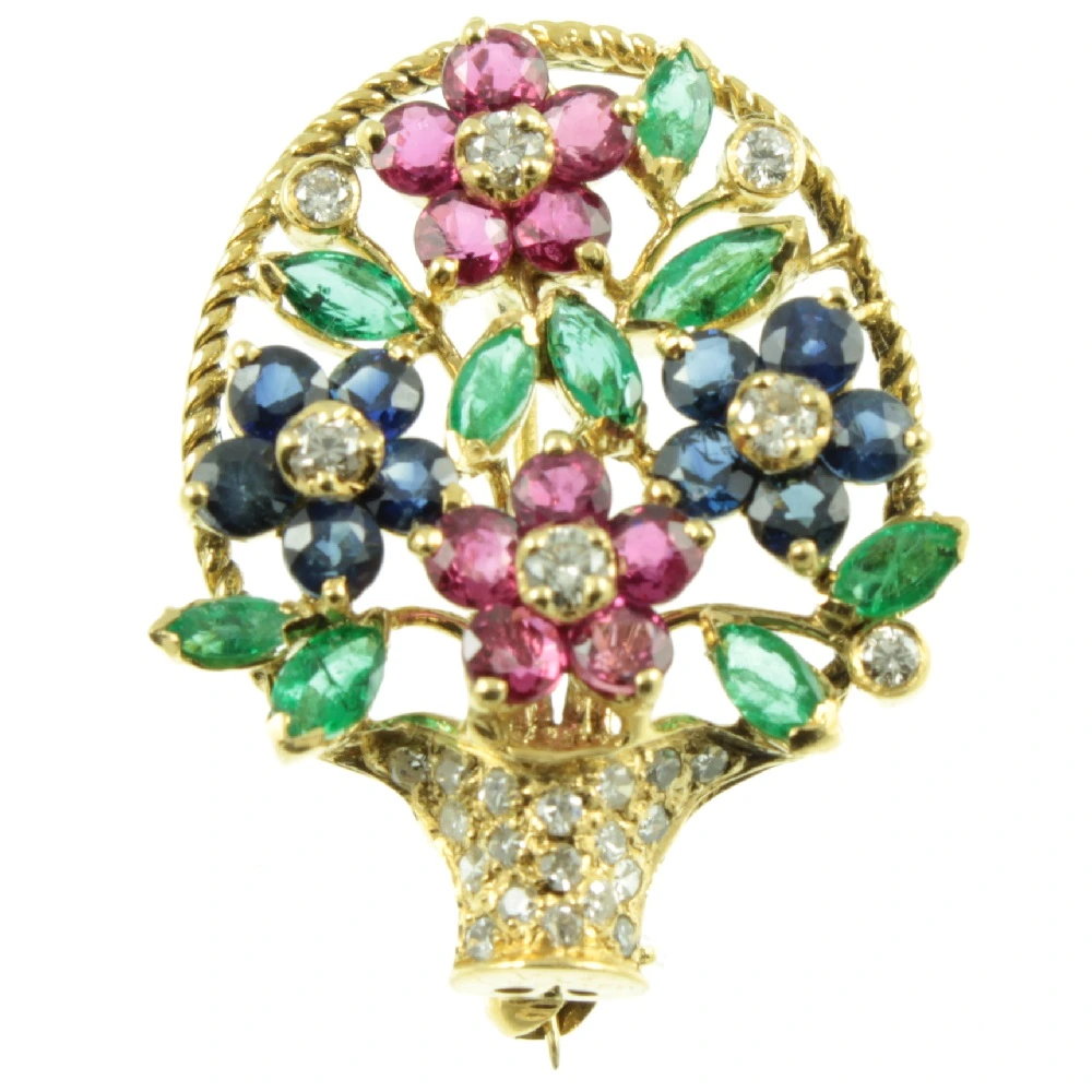 Vintage Diamond and Gemstone Giardinetti Basket Pendant