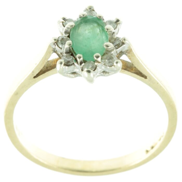 Emerald and diamond ring - top view