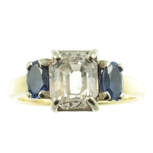 Art Deco 3 stone Sapphire ring - front view