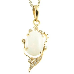 Vintage Opal and Diamond Pendant Necklace