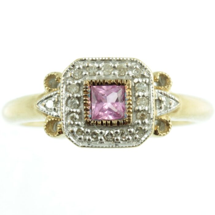 Pink sapphire and diamond ring - front view
