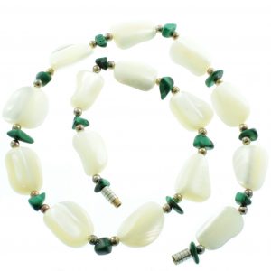 Mid-Century White Agate and Malachite Necklace