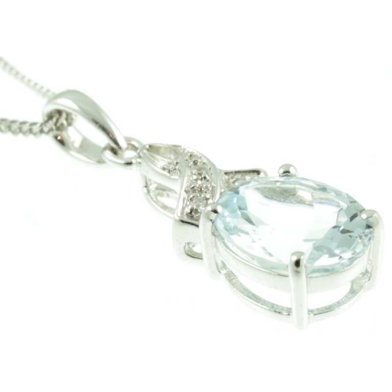 9ct Gold Aquamarine & Diamond Pendant - Carus Jewellery