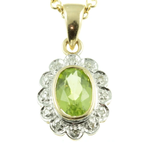 Vintage 9ct Gold Peridot and Diamond Pendant