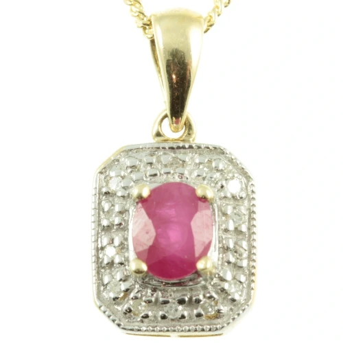 Vintage 9ct Gold Ruby and Diamond Pendant