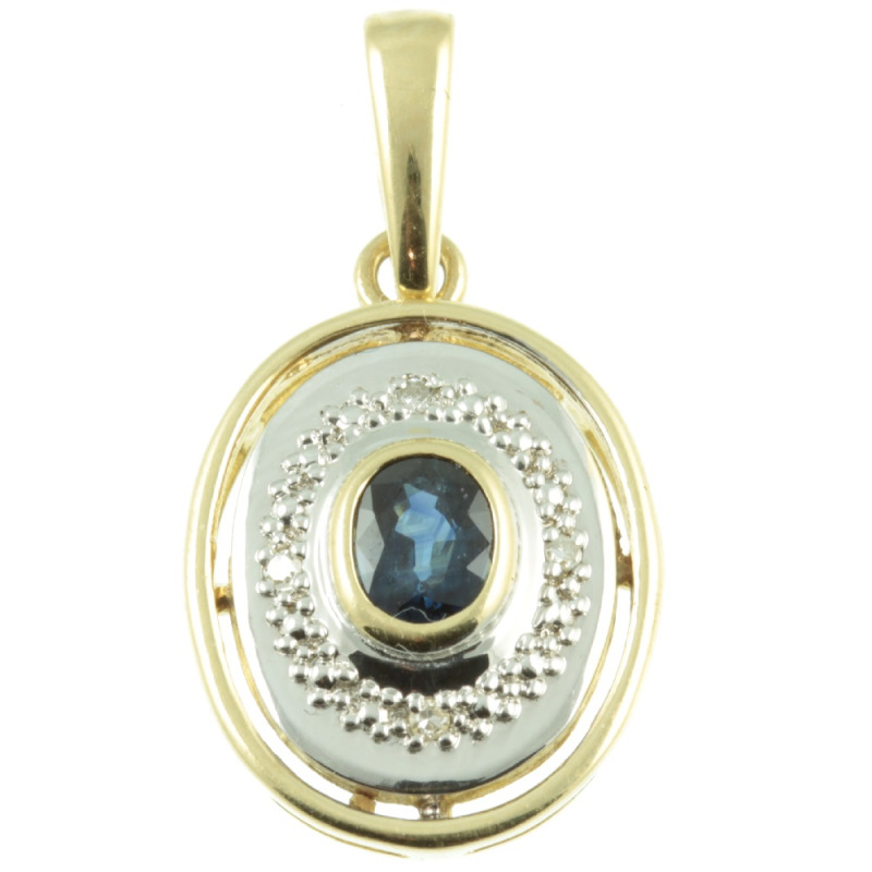 Sapphire Pendant With 0.07Ct Diamonds In 9ct White Gold
