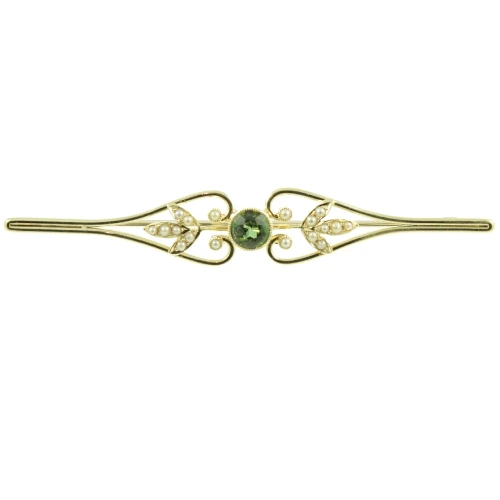Edwardian Tourmaline and Pearl Brooch