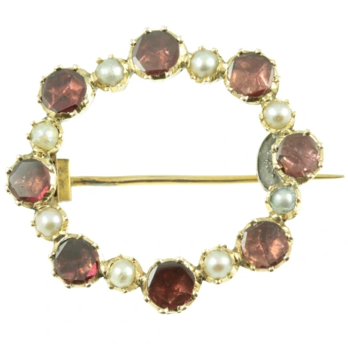 Georgian Garnet and Split Pearl Brooch