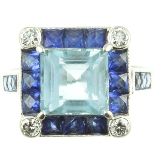 Vintage Aquamarine and Sapphire Ring