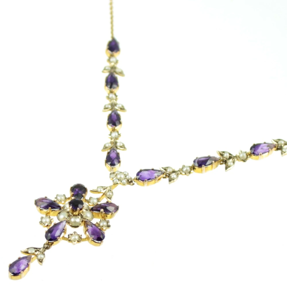 Edwardian Amethyst & Split Pearl Necklace - Image 3