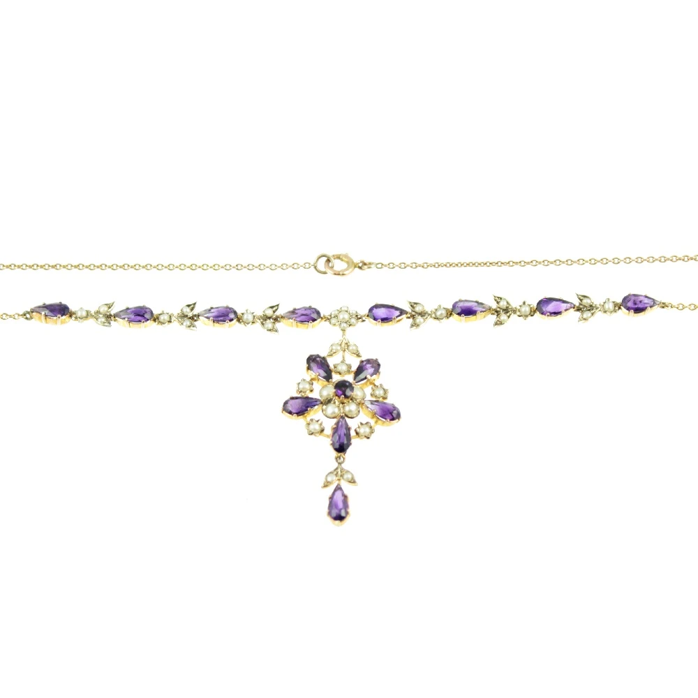 Edwardian Amethyst & Split Pearl Necklace - Image 4