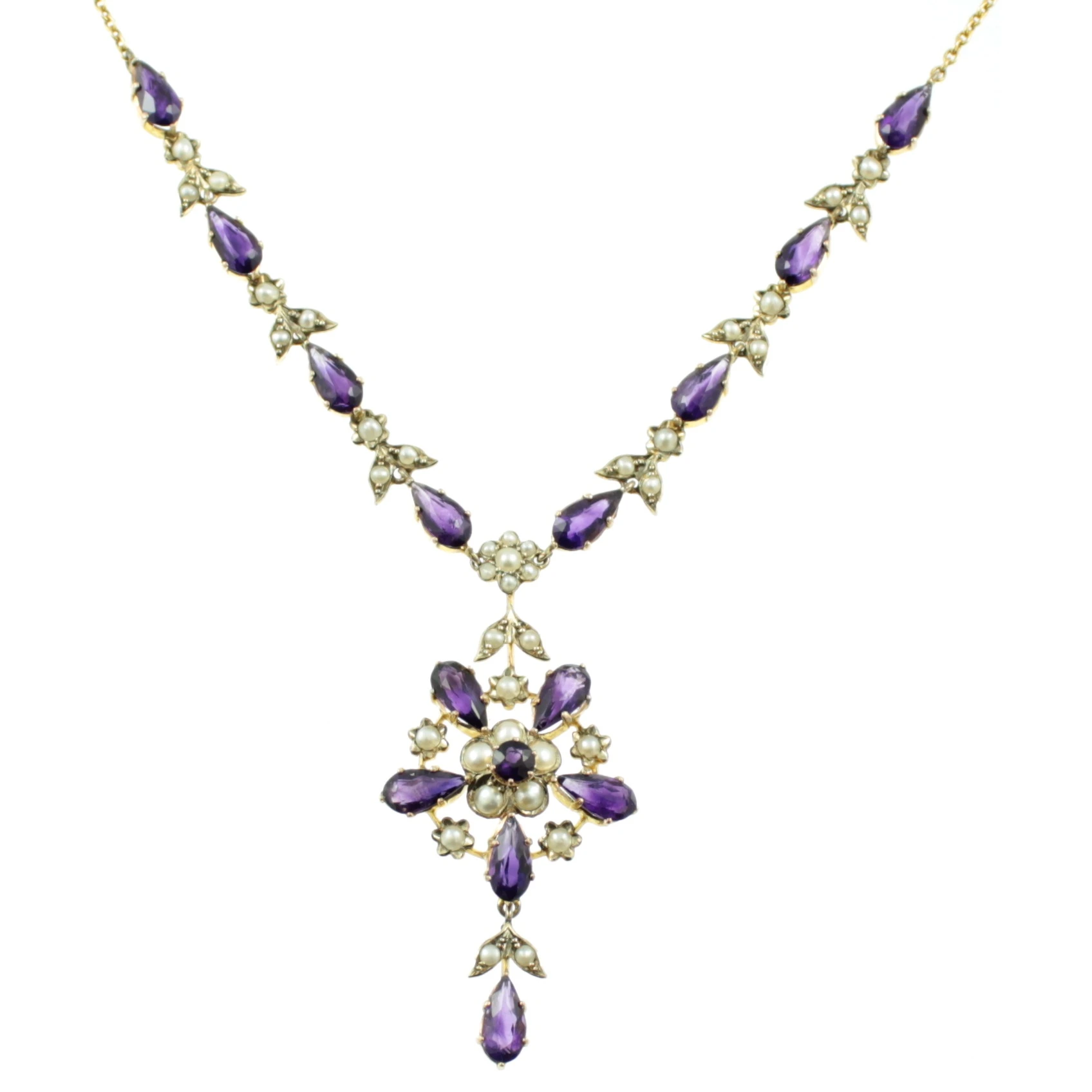 Edwardian Amethyst and split pearl necklace