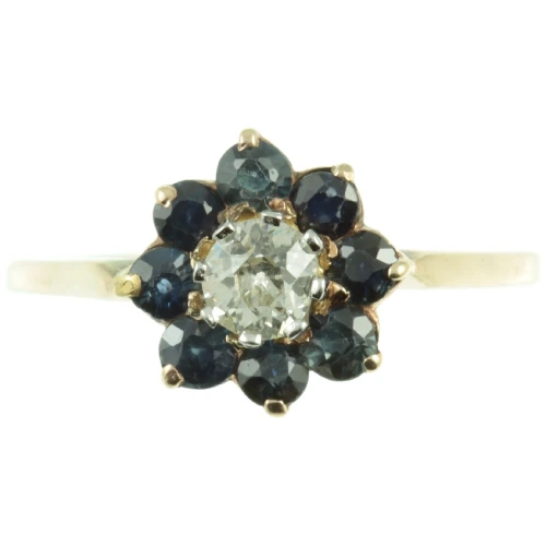 Edwardian Sapphire and Diamond Cluster Ring