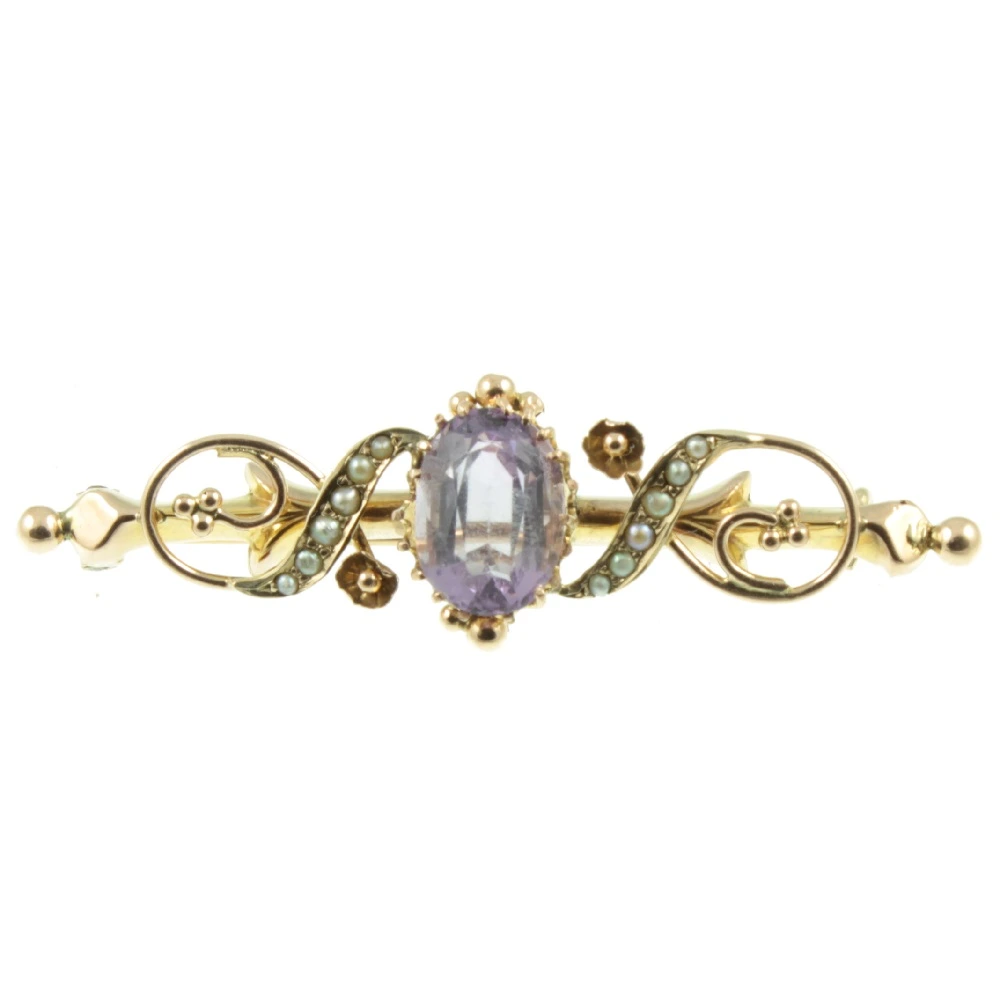 Edwardian Amethyst and Seed Pearl Brooch