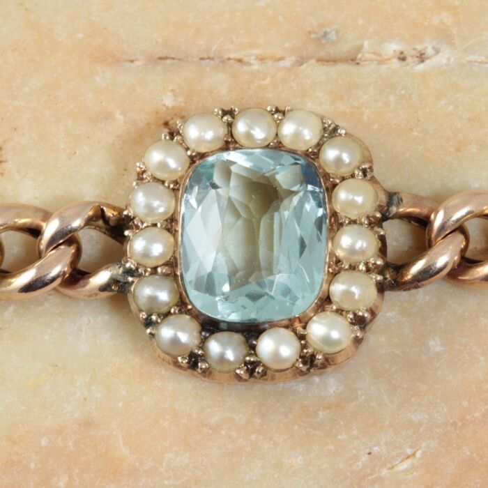 Edwardian Aquamarine gemstone Curb Bracelet