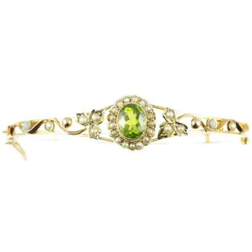 Edwardian Peridot and pearl bangle