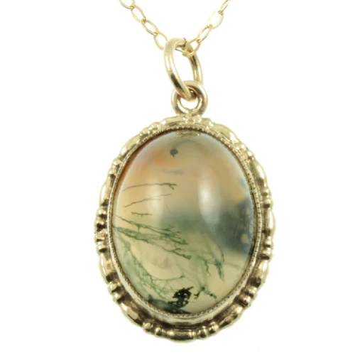 Edwardian 9ct gold moss agate pendant