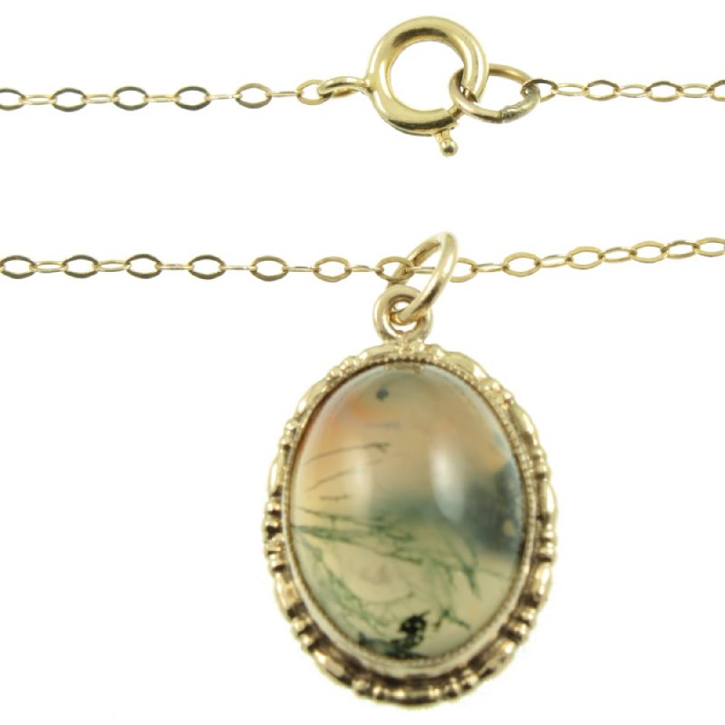 9ct Gold Moss Agate Pendant - Carus Jewellery