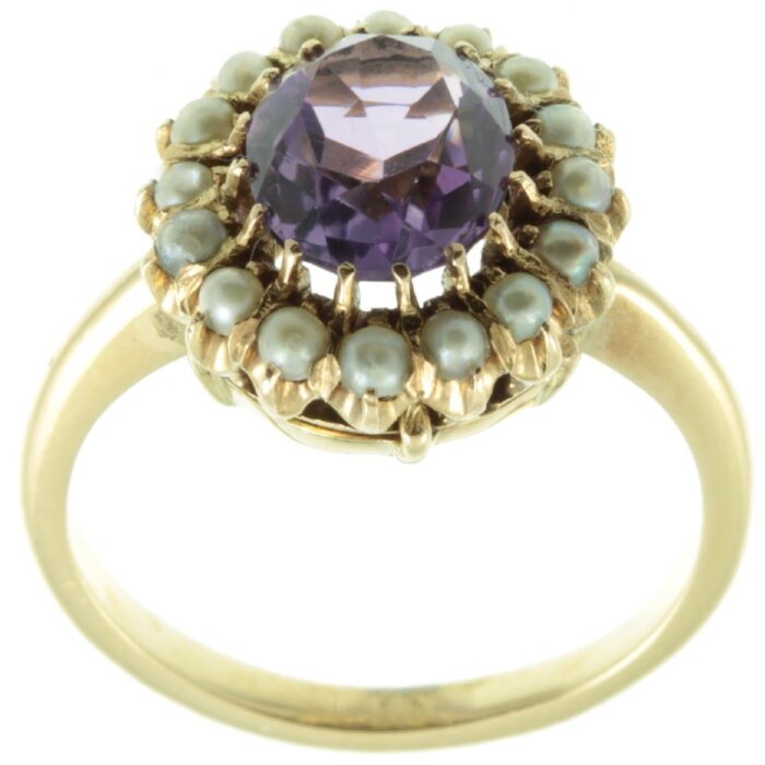 Amethyst and seed pearl cluster ring