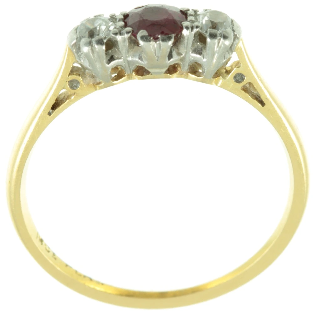 Art Deco Ruby and Diamond three stone ring