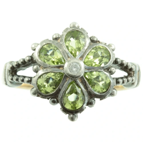Vintage Diamond and Peridot Cluster Ring