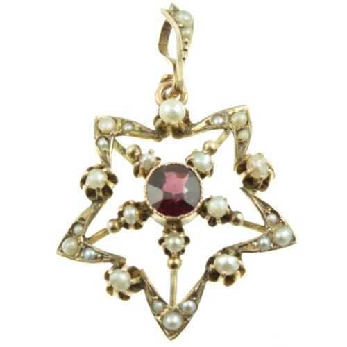 Edwardian Garnet and pearl star pendant