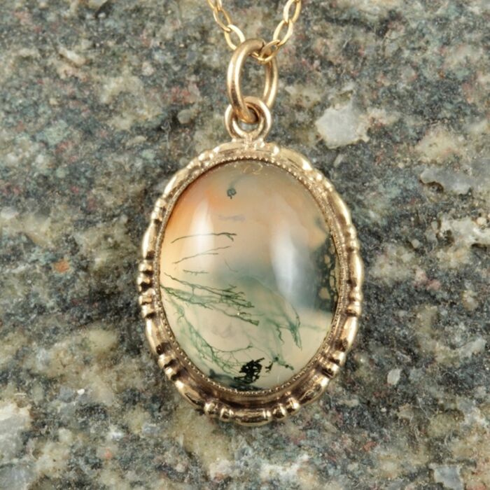 Moss Agate Gemstone Pendant Necklace