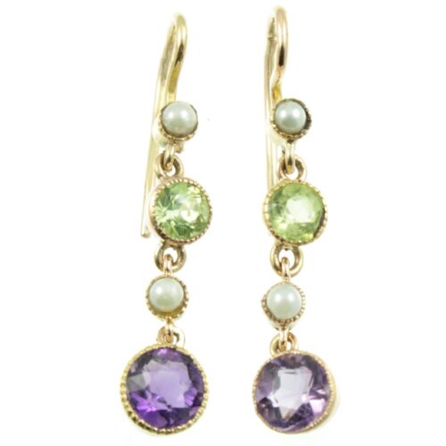 Peridot Amethyst and split pearl drop earrings
