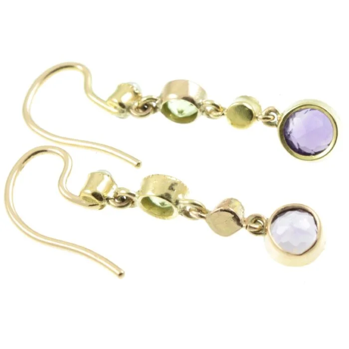 Peridot Amethyst and split pearl drop earrings