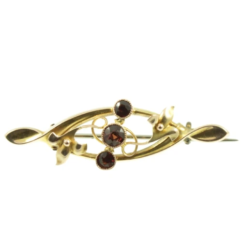 Victorian 9ct Gold Garnet Scroll Brooch