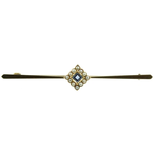 Edwardian 15ct Gold Sapphire and Pearl Brooch
