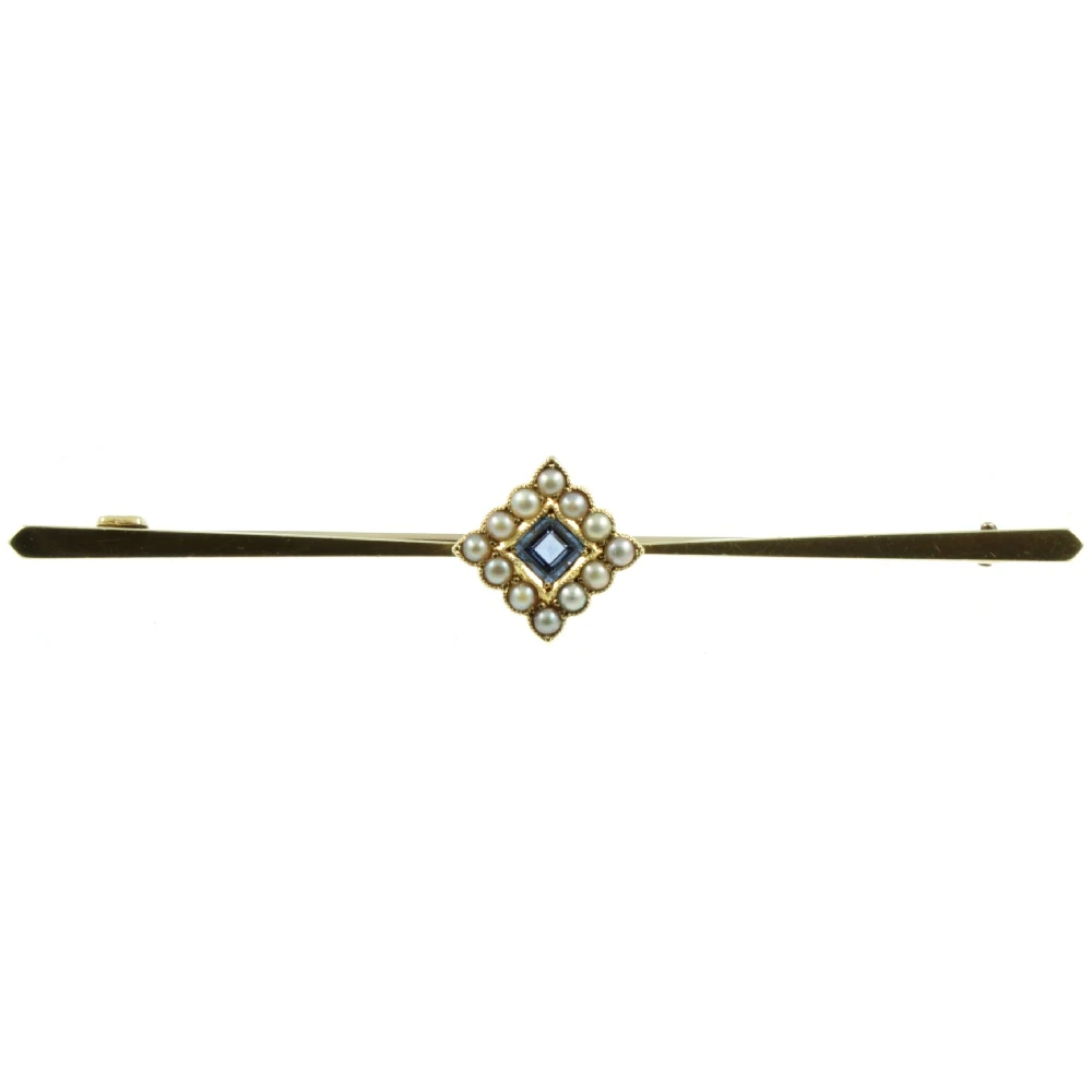 Edwardian 15ct Gold Sapphire and Pearl Brooch