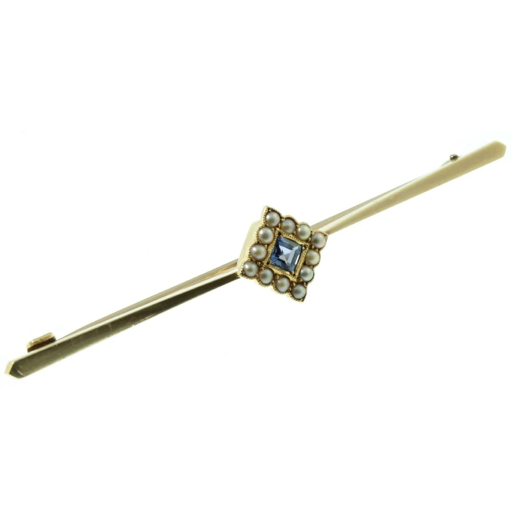 15ct Gold Sapphire & Pearl Brooch - Image 3
