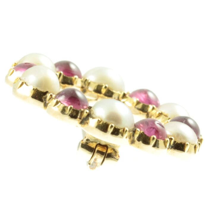 Victorian 9ct gold ruby and pearl brooch