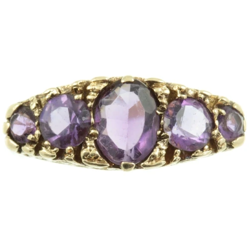 Vintage 9ct Gold five stone Amethyst Ring