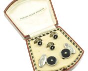 Art Deco Seed Pearl and Onyx Silver Cufflinks