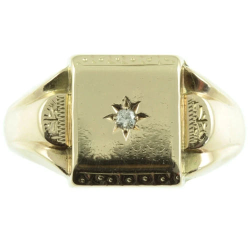 Edwardian 9ct Gold Diamond Signet Ring